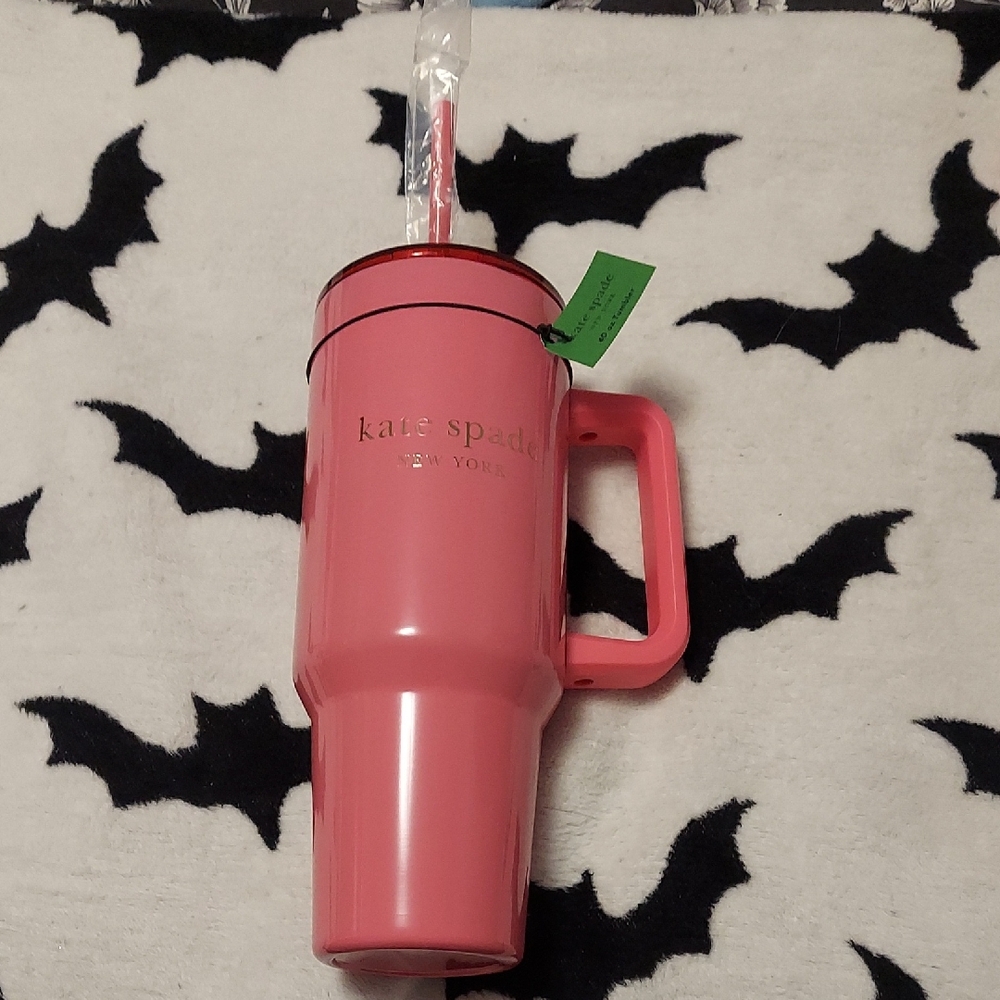 Kate Spade Pink Mug with Straw. 40 Oz